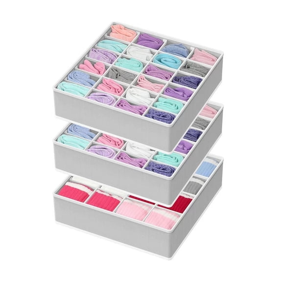 3-Pack Fabric Storage Bins with Lids, 32x32x10cm Foldable Closet Organizer Box with Handles, 24-Cell Shelf Organizer for Clothes, Blankets, Toys, Under Bed Storage,(Colour/Style as Pictured)