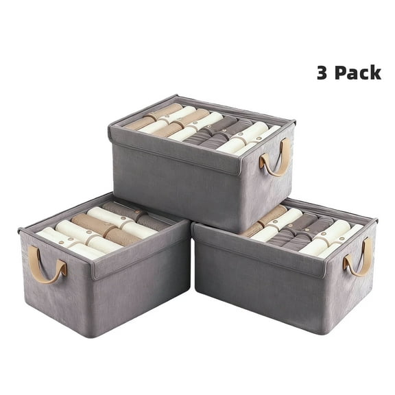 3 Pack Fabric Storage Bins with Lids, Cube Storage Organizer with Metal Frame ,Collapsible Stackable Storage Baskets with Handles, Foldable Closet Storage Boxes Totes for Toys, Clothes, Home, Office