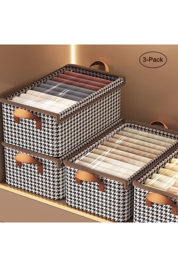 3 Pack Fabric Storage Bins with Lids, Wardrobe Storage Organiser, Stackable Storage Bin, Foldable Storage Baskets with Handle, Closet Organizers and Storage Boxs for Toys, Clothes, Home, Office