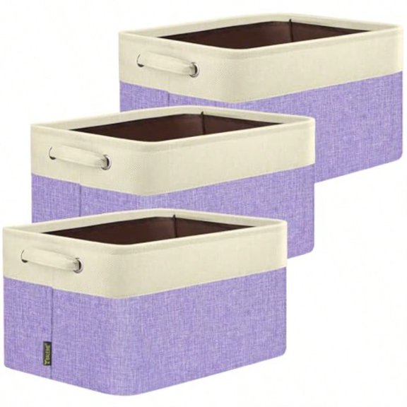 3 Pack Fabric Storage Bins for Shelves Linen Storage Baskets for Organizing Decorative Closet Bins for Clothes Home Lavender 15''x11''x9.5''