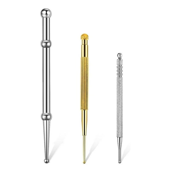 3 Pack Facial Reflexology Massage Tool Stainless Steel Manual Acupuncture Pen Retractable Acupuncture Pen, Stainless Steel Double Headed Spring Loaded Ear and Body Point Probe Pen (Gold&Silver)