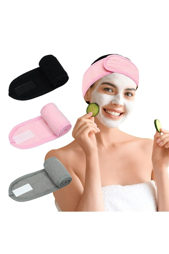 3 Pack Facial Spa Headband for Women - Adjustable, Non-Slip Terry Cloth Headband for Washing Face, Makeup, and Shower - Soft and Stretchable Hair Wrap