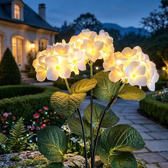 Fairy Hydrangea Lights with 3 Flowers, IP65 Waterproof Solar Powered with 15H Lighting for Patio, Yard, Garden & Outdoor Decor ,#E