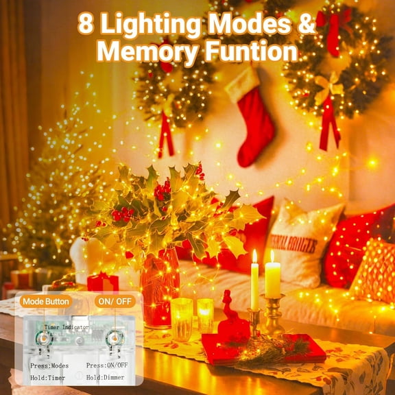 3 Pack Fairy Lights Battery Operated with Timer, 33FT 100LED USB-C Twinkle String Lights - 8 Modes Dimmable for Indoor Bedroom Centerpiece Wedding Classroom Dorm Christmas Decorations