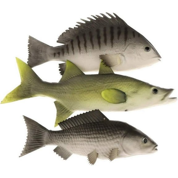3 Pack Fake Fish Pretend Artificial Black Carp Lifelike Striped Bass Ornament Snapper Hanging for Home Garden Kitchen Toy Party Decoration