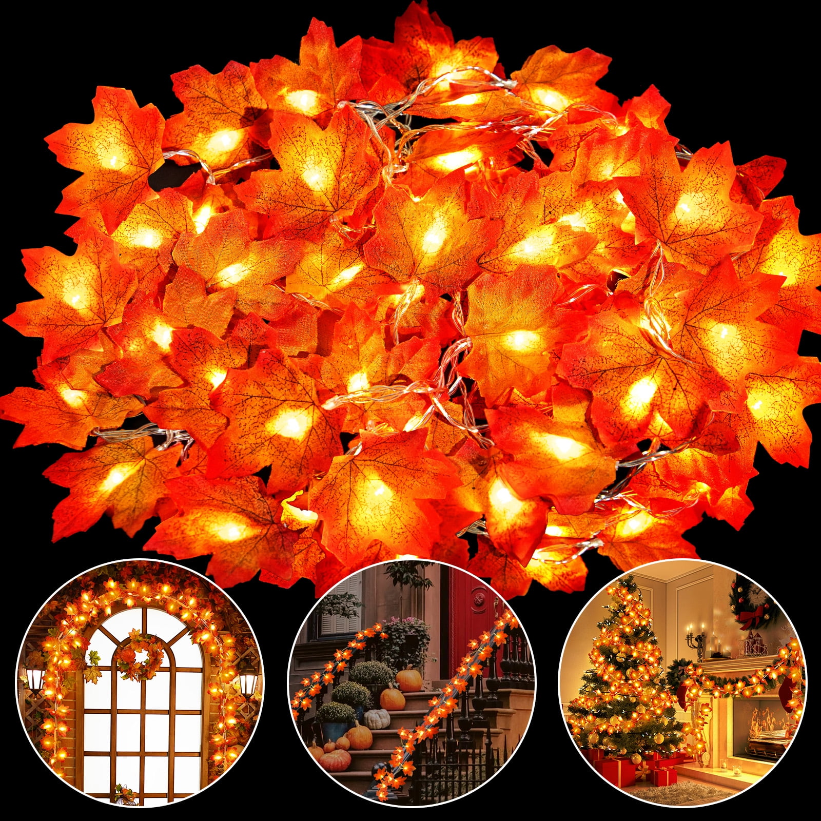 3 Pack Fall Decor Fall Garland String Lights for Home, Maple Leaf