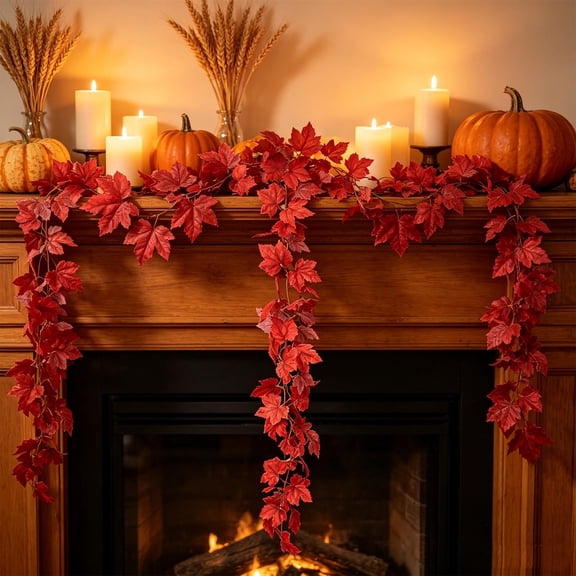 3 Pack Fall Garland Maple Leaf Garlands 5.9Ft/Piece Fall Maple Leaves Garland Hanging Vine Garlands Artificial Autumn Foliage Thanksgiving Decor (3, Red)