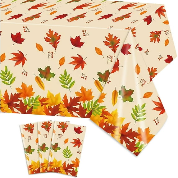 3 Pack Fall Maple Leaf Party Tablecloths for Thanksgiving Party Table Decorations, Autumn Leaves Plastic Table Cover for Happy Fall Y’All Party, Give Thanks Harvest Turkey Day Supplies