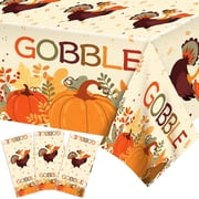 3 Pack Fall Thanksgiving Tablecloths 51x87in, Turkey Gobble Pumpkin Rectangle Plastic Table Cover for Fall Thanksgiving Harvest Party Decorations