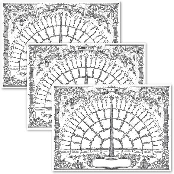3 Pack - Family Tree Chart To Fill In- 6 Generation Genealogy Poster - Blank Fillable Ancestry Chart [Version 1] (18" x 24")