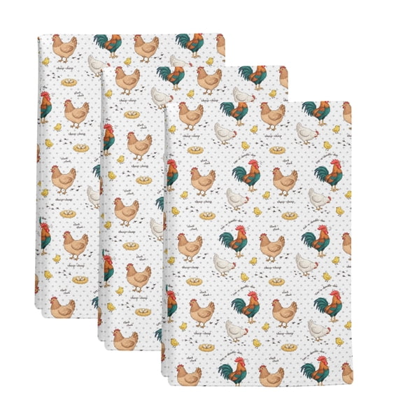 3 Pack Farm Chicken Kitchen Towels White Hen Rooster White Background Abstract Decorative Dish Towel Sets Absorbent Quick Dry Hand Cloths Tea Towels for Cooking Baking Farmhouse Gifts 18x28in