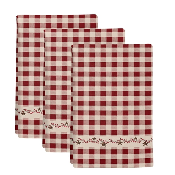 3 Pack Farmhouse Berry Kitchen Towels Red Buffalo Plaid American Country Rustic Decorative Dish Towel Sets Absorbent Quick Dry Hand Cloths Tea Towels for Cooking Baking Farmhouse Gifts 18x28in