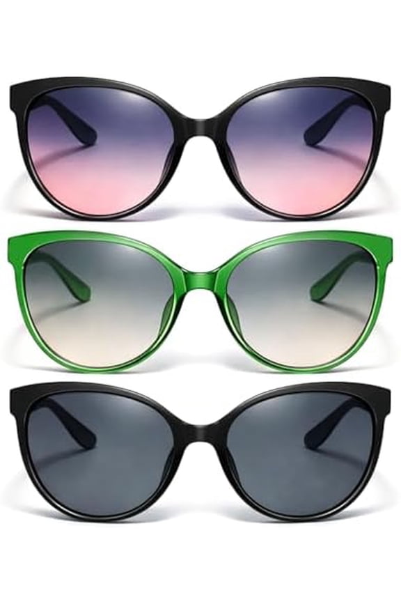 3 Pack Fashion Sunglasses Women Cat Eye Frame Trendy Retro Style Driving Travel Beach Party