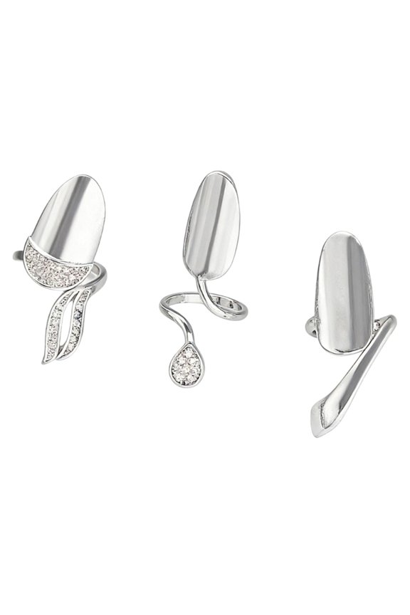 3 Pack Fashionable Knuckles Finger Rings with Glittering Cubic Zirconia Fingertip Protective Rings for Nail Decorating