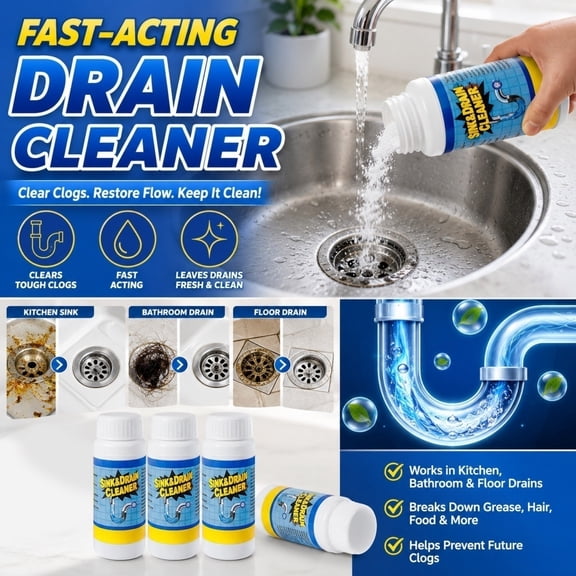 3-Pack Fast-Acting Drain Cleaner Powder, 100g Each, Powerful Pipe Unclogger for Kitchen, Bathroom, Sink & Floor Drains