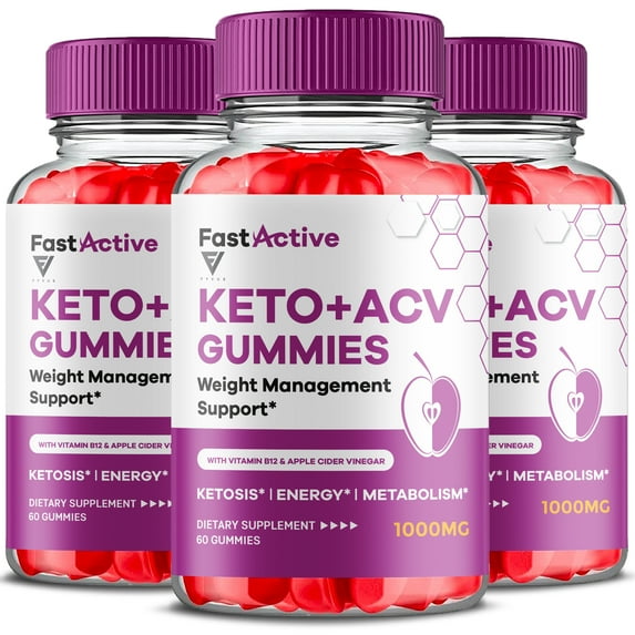 (3 Pack) Fast Active Keto ACV Gummies FastActive Supplement, Fast Activ Maxmium Strength Apple Cider Vinegar Formula (180 Gummies)