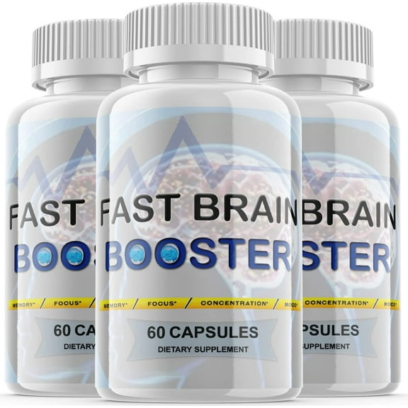 (3 Pack) Fast Brain Booster - Dietary Supplement for Focus, Memory, Clarity, & Energy - Advanced Cognitive Support Formula for Maximum Strength - 180 Capsules