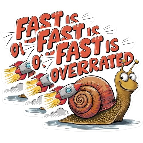 (3 Pack) Fast is Overrated Decals - Funny Snail Decal - Rocket Snail Laptop Decals - 3 Inches On Longest Side - Easy Peel & Apply - Made in USA - 3MCS0916