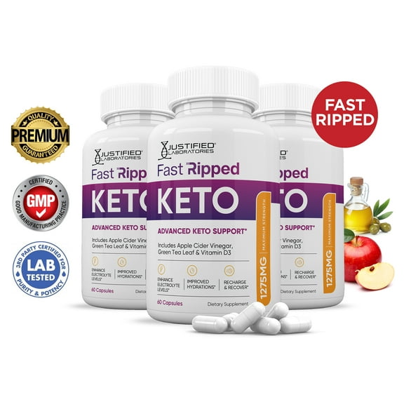 (3 Pack) Fast Ripped Keto ACV Extreme Pills 1675mg Alternative to Gummies Dietary Supplement 180 Capsules