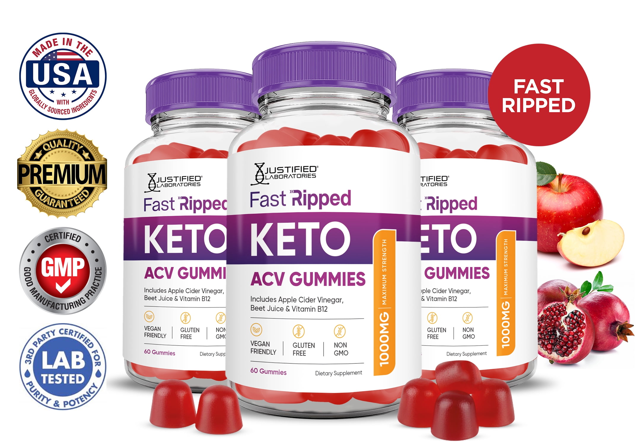 Fast Acv (3 Pack) Fast Ripped Keto ACV Gummies 1000MG Dietary Supplement 180 ...