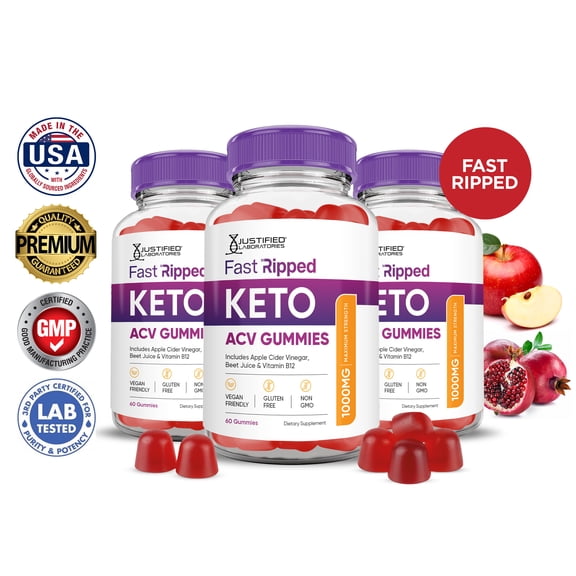 (3 Pack) Fast Ripped Keto ACV Gummies 1000MG Dietary Supplement 180 Gummys