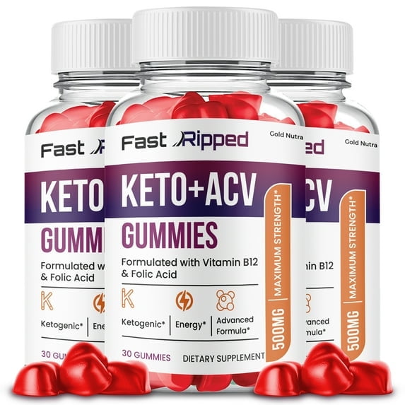 (3 Pack) Fast Ripped Keto ACV Gummies, Apple Cider Vinegar, Max Strength, 3 Month Supply, Made in USA
