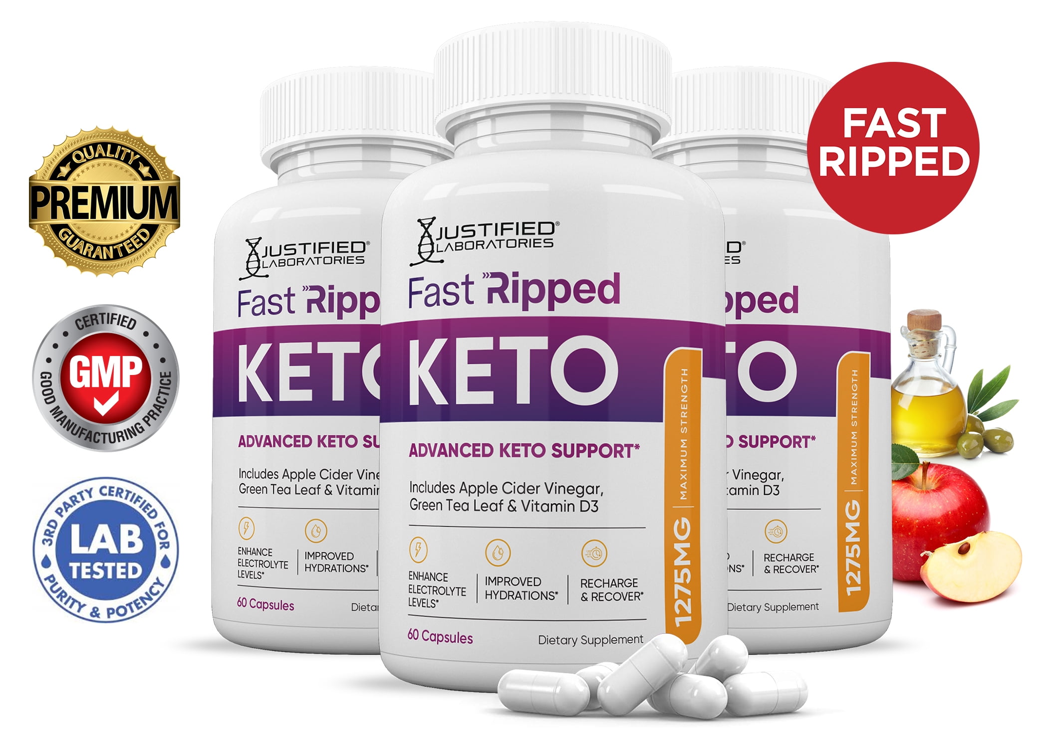(3 Pack) Fast Ripped Keto ACV Pills 1275mg Alternative to Gummies ...