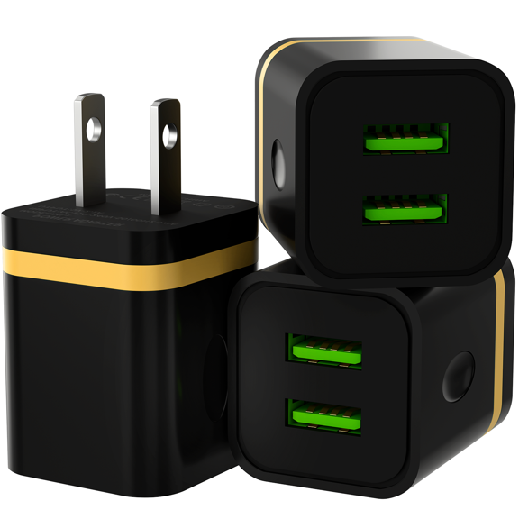 [3 Pack] Fast USB Plug, ACE USB Wall Charger 2.1A/5V Dual Charger Adapter Power Station Cube Plug Phone Charging Boxed Block Base Brick for iPhone 12Pro, iPad, Samsung Galaxy, HTC, LG, Moto Handset
