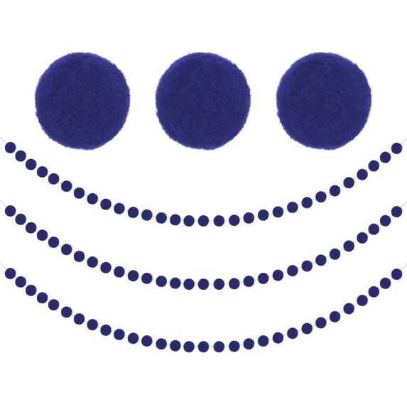 Uxcell 6.56ft x 1.18 inch Felt Ball Garland, Pom Pom Garland with 30 Balls Sapphire Blue 3 Count