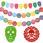 3 Pack Fiesta Banner Colorful Felt Papel Picado Banner for Party Cinco de Mayo Day of the Dead Fiesta Party Decorations Supplies