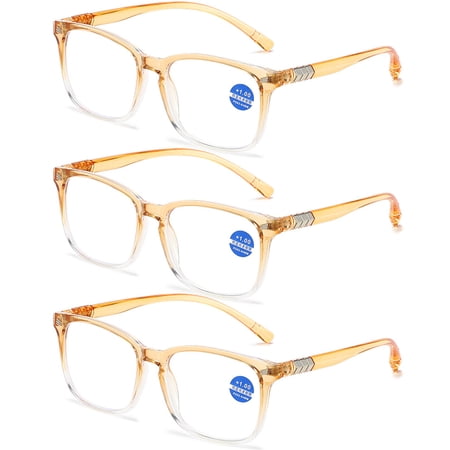 3 Pack Filter Blue Light Reading Glasses Square Presbyopic Glasses Large Clear Frame Readers