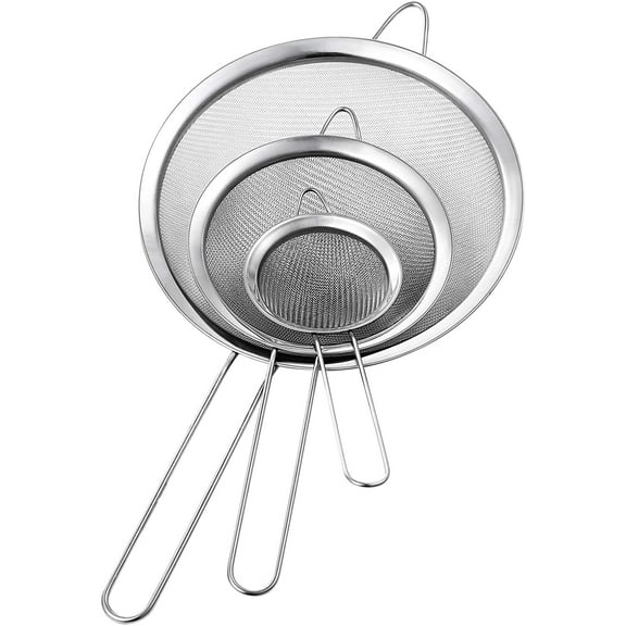 3 Pack Fine Mesh Strainer,Small Medium Large Size Sifter Metal,Stainless Steel Sieve Strainers for Kitchen Rice Juice Quinoa Food Flour Baking