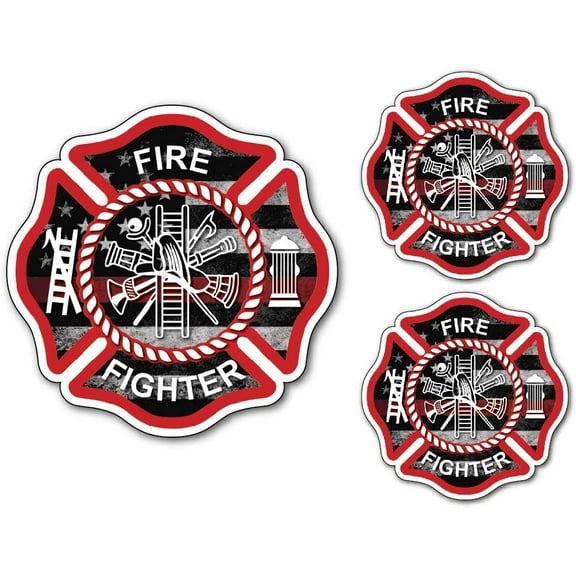 3 Pack Firefighter Badge Maltese Cross Thin Red Line USA American Flag Red Lives Matter for Firemen or Firewomen