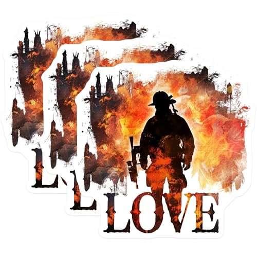 (3 Pack) Firefighter Love Decals - Hero Decals - First Responder Appreciation- 3 Inches On Longest Side - Easy Peel & Apply - Made in USA - 3MCS5159