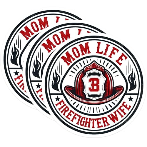 (3 Pack) Firefighter Wife Decals - Mom Life - Fire Rescue Decals- 3 Inches On Longest Side - Easy Peel & Apply - Made in USA - 3MCS5231