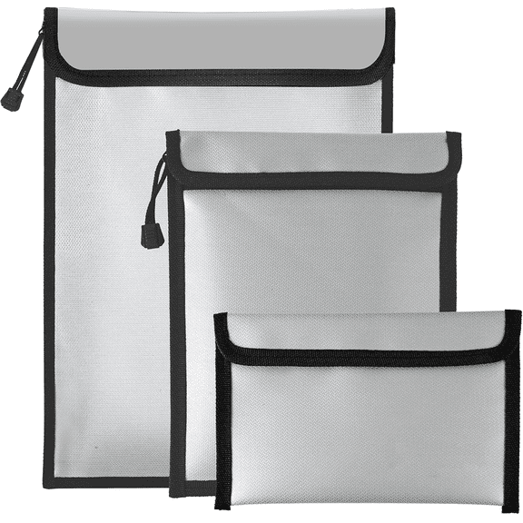 3-Pack Fireproof Document Bags, Fireproof & Waterproof Pouches with Dual Zippers – Large 15"x11", Medium & Small for Documents, Cash, Passports