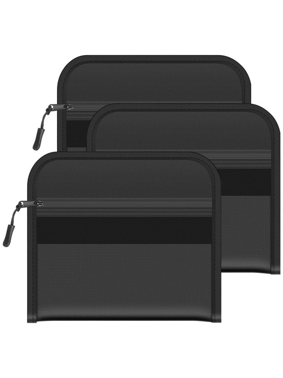 3 Pack Fireproof Document Money Bag Fire Proof Waterproof Safe Pouch for Cash Document Passport 8x5.1inch-black:3pcs