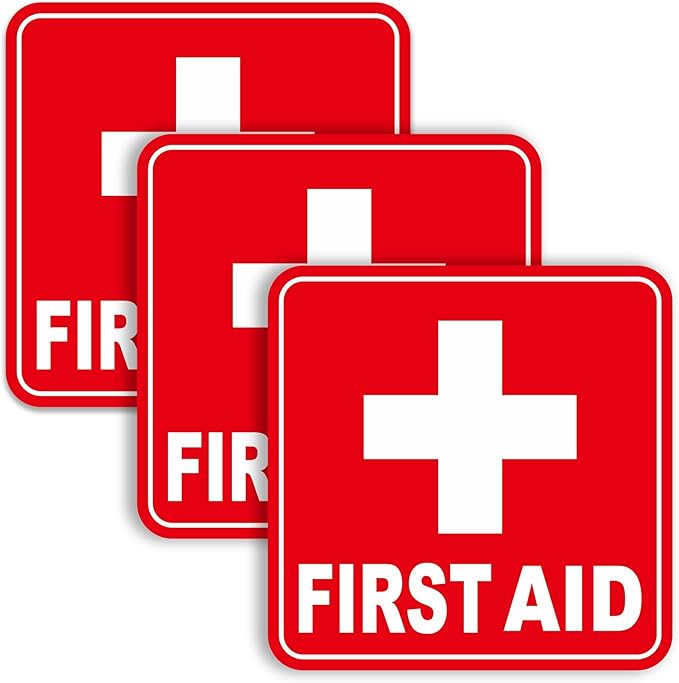 Rustic First Aid Sign 3 Pack First Aid Sign Sticker for Home,Self-Adhesive Waterproof First ...