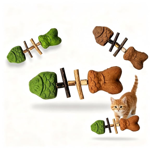 3-Pack Fish Bone Cat Toys, Natural Silvervine Teething Stick Matatabi Dental Chew Toy for Kittens Boredom Relief Pet Interactive Play Toy Durable Feline Tooth Care Tool