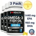 thumbnail image 1 of 3 Pack Omega 3 Fish Oil 3000mg Softgels, Fish Oil Supplements, 90 Softgels, 1 of 7