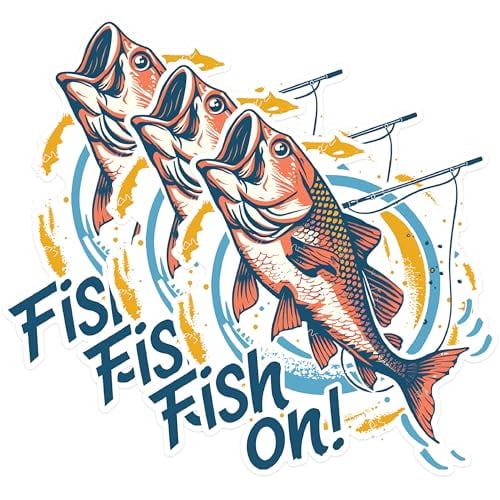 (3 Pack) Fish On Decals - Fishing Decal - Laptop Decal - 3 Inches On Longest Side - Easy Peel & Apply - Made in USA - 3MCS1472