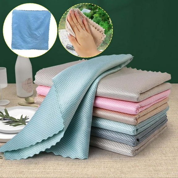 3 Pack Fish Scale Streak Free Miracle Cleaning Cloth, Microfiber Polishing Cloth, Easy Clean Nanoscale, Highly Absorbent Lint Free Streak-Free Reusable Cloths for Glass, Car, Windows, Mirrors, Dishes