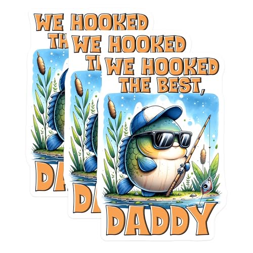 (3 Pack) Fishing Dad Decals - Cool Fish - Dad We Hooked The Best - Fisherman Decals - 3 Inches On Longest Side - Easy Peel & Apply - Made in USA - 3MCS6226