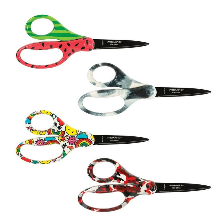 3 Pack Fiskars Designer Non-Stick Student Scissors, Assorted Designs 