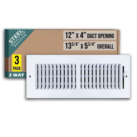 [3 Pack] Fits 12x4 Duct Opening 2 WAY Steel Air Supply Diffuser by Handua | Register Vent Cover Grille for Sidewall and Ceiling | White | Outer Dimensions: 13.75" X 5.75"