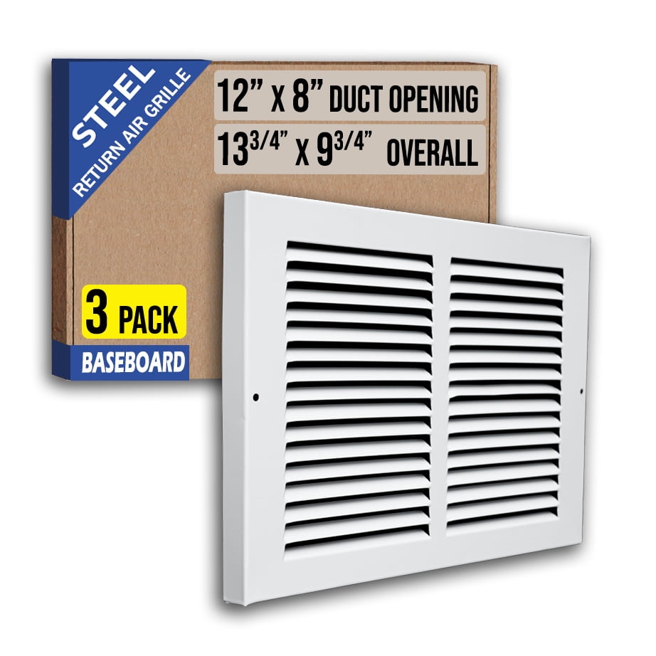 [3 Pack] Fits 12x8 Duct Opening | Steel Baseboard Return Air Grille by ...