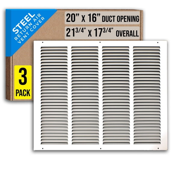 [3 Pack] Fits 20x16 Duct Opening | Steel Return Air Grille by Handua | Vent Cover Grill for Sidewall and Ceiling | White | HVAC Cold Air Intake Grille | Outer Dimensions: 21.75"W X 17.75"