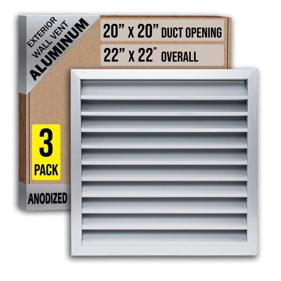 [3 Pack] Fits 20x20 Wall Opening Anodized Aluminum Exterior Wall Vent | Gable Shed for Crawlspace, Outdoor, Doors, Attic | Wthrproof, Rain&Rust Proof, Water Rest. Grille Overall: 22"W X 22"H