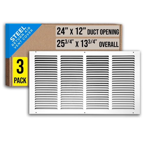 [3 Pack] Fits 24x12 Duct Opening | Steel Return Air Grille by Handua | Vent Cover Grill for Sidewall and Ceiling | White | HVAC Cold Air Intake Grille | Outer Dimensions: 25.75"W X 13.75"