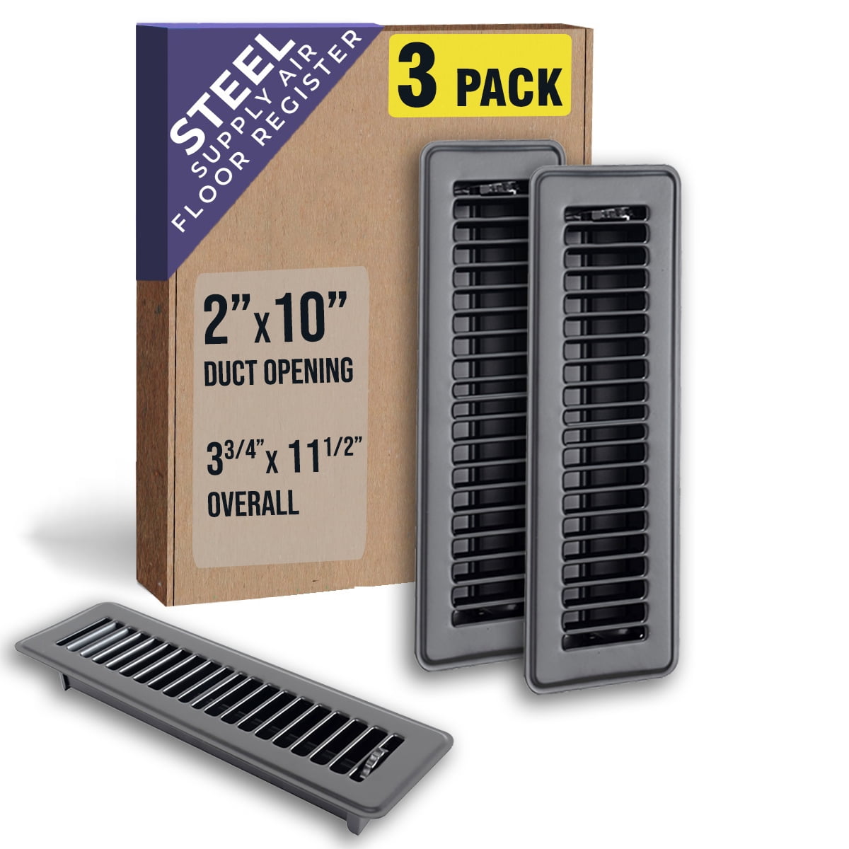 [3 Pack] Fits 2x10 and 10x2 Duct Opening | Floor Register with Louvered ...